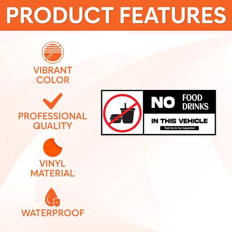 RABOWA Pack 6 Pcs No Food Or Drink Allowed Sticker for Cars Vehicles Trucks Indoor Outdoor Window Warning Signs Bumper Stickers Removable Waterproof Vinyl Decals Car Exterior Accessories - Image 3